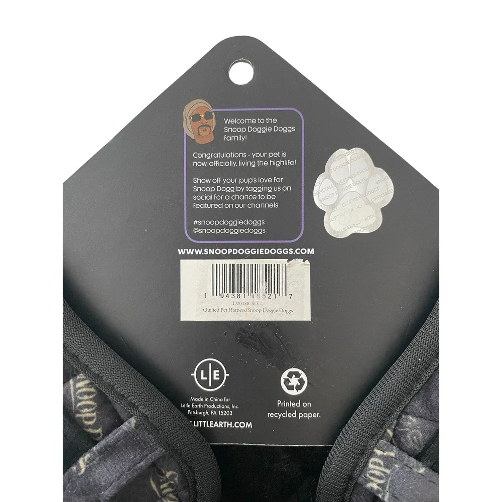 Snoop Doggie Doggs Premium Pet Quilted Harness Black Gold LARGE NEW